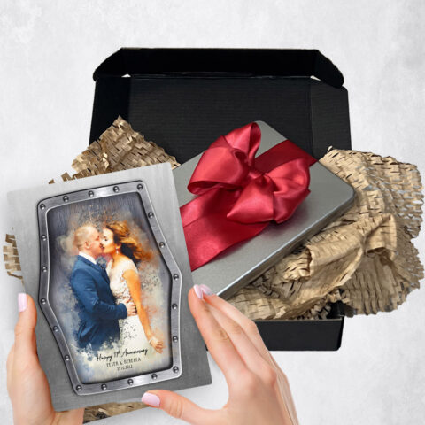 11th anniversary Gift Delivery for couple, husband or wife Photo Portrait Steel  Plaque TOY-1838