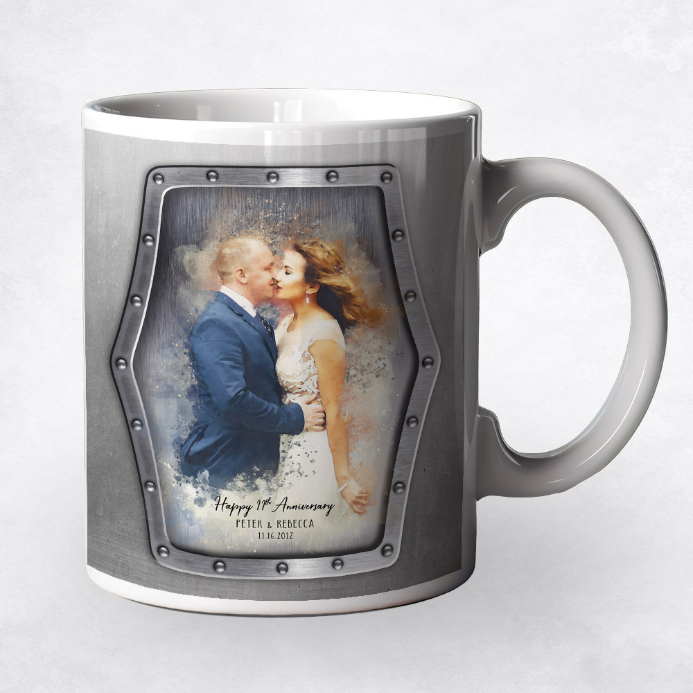 Closeup image of Watercolor Couple Portrait Steel 11th anniversary Coffee Mug M-1838