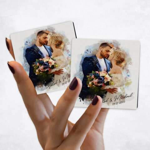 2nd anniversary Watercolor Couple Portrait on Cotton Magnet Set MAG-1839