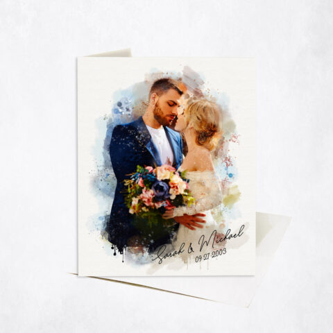 Watercolor Couple Portrait from Photo 2nd anniversary Stationery Card-1839