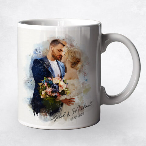 Watercolor Couple Portrait Cotton 2nd anniversary Coffee Mug M-1839