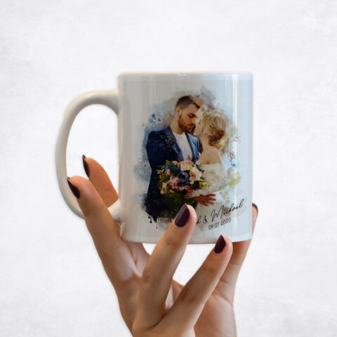 Watercolor Couple Portrait Cotton 2nd anniversary Coffee Mug M-1839