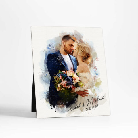 Photo Portrait 2nd anniversary Cotton Desktop Plaque Gift for couple D-1839