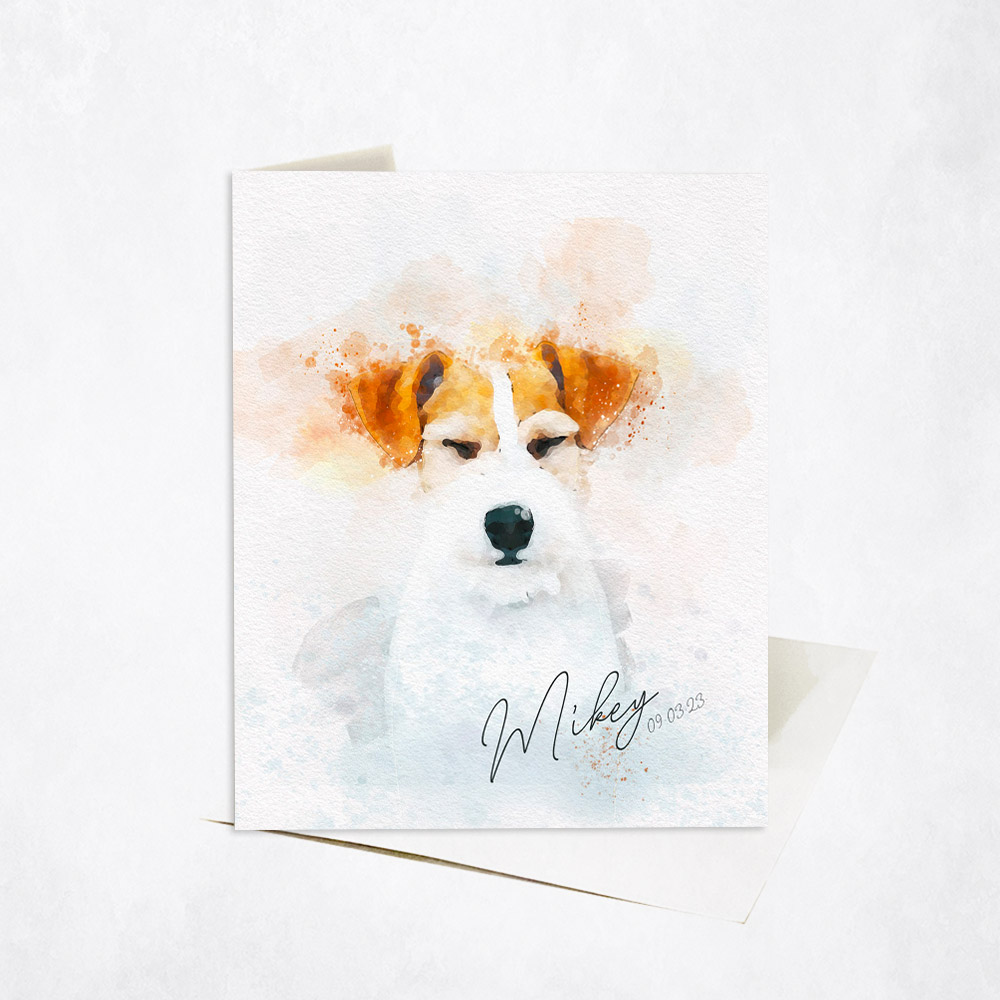 Picture of Watercolor Pet Portrait From Photo pet anniversary Stationery Card C-1840