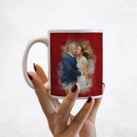 Watercolor Couple Valentine Portrait Red Tin 40th anniversary Coffee Mug M-1842