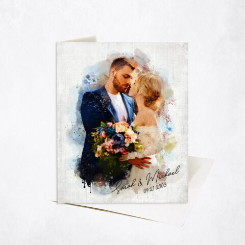 Watercolor Couple Portrait Wedding Photo 1st anniversary Stationery Card-1843