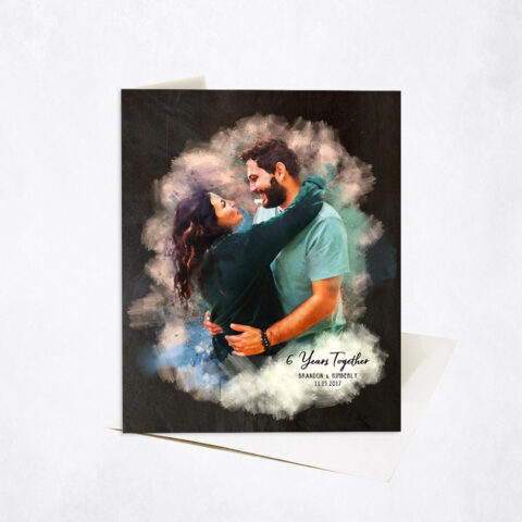 Watercolor Couple Portrait Wedding Photo 6th anniversary Stationery Card-1844