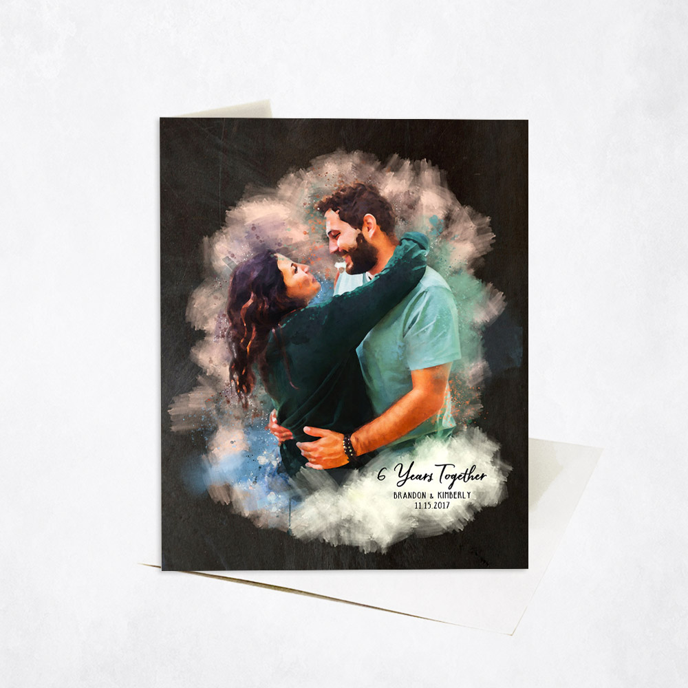 Picture of Watercolor Couple Portrait Wedding Photo 6th anniversary Stationery Card C-1844