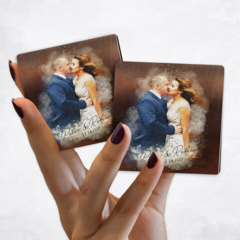 8th anniversary Watercolor Couple Portrait on Bronze Magnet Set MAG-1845