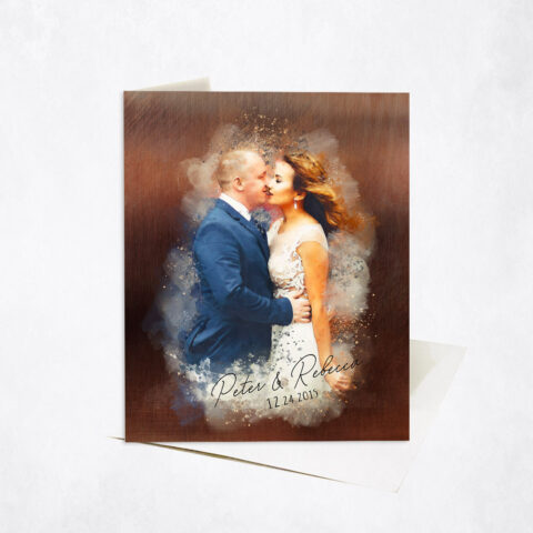 Watercolor Couple Portrait Wedding Photo 8th anniversary Stationery Card-1845