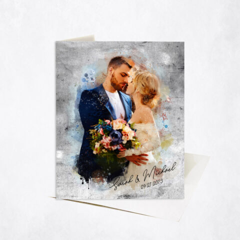 Watercolor Couple Portrait Wedding Photo 10th anniversary Stationery Card-1846