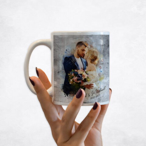 Watercolor Couple Portrait Tin 10th anniversary Coffee Mug M-1846