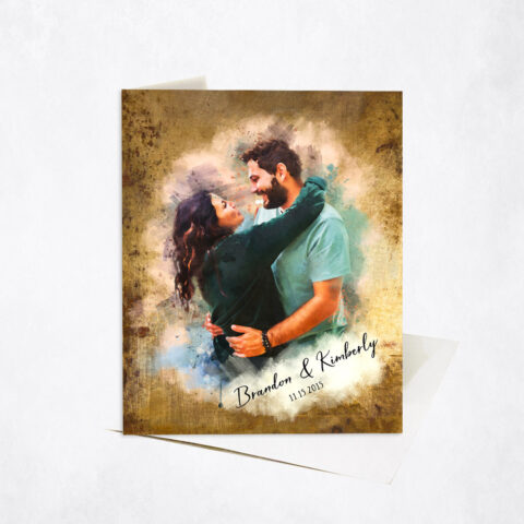 Watercolor Couple Portrait Wedding Photo 8th anniversary Stationery Card-1848