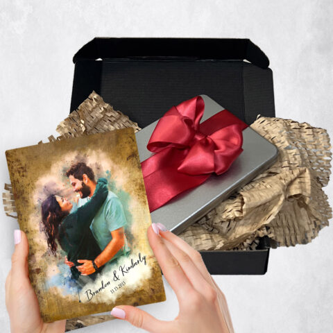 8th anniversary Gift Delivery for couple, husband or wife Photo Portrait Brass  Plaque TOY-1848