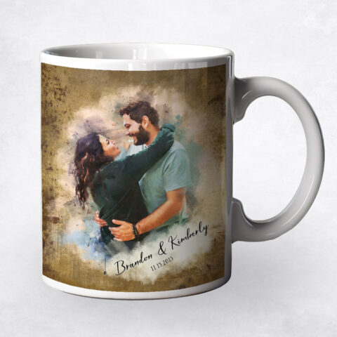 Watercolor Couple Portrait Brass 8th anniversary Coffee Mug M-1848