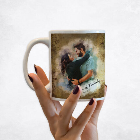 Watercolor Couple Portrait Brass 8th anniversary Coffee Mug M-1848