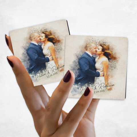 2nd anniversary Watercolor Couple Portrait Distressed Cotton Magnet Set MAG-1849