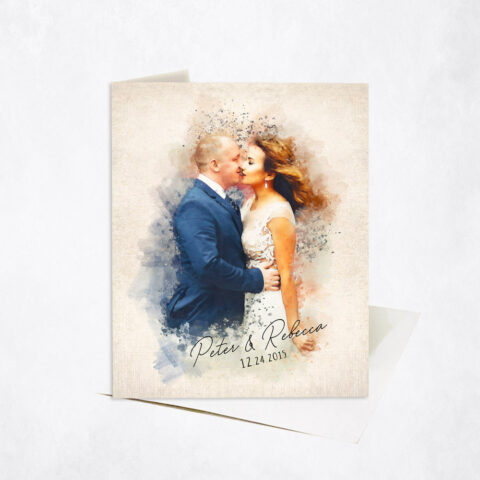 Watercolor Couple Portrait Wedding Photo 2nd anniversary Stationery Card-1849