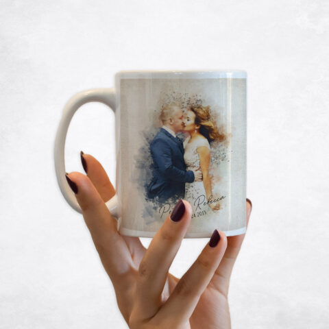 Watercolor Couple Portrait Cotton 2nd anniversary Coffee Mug M-1849