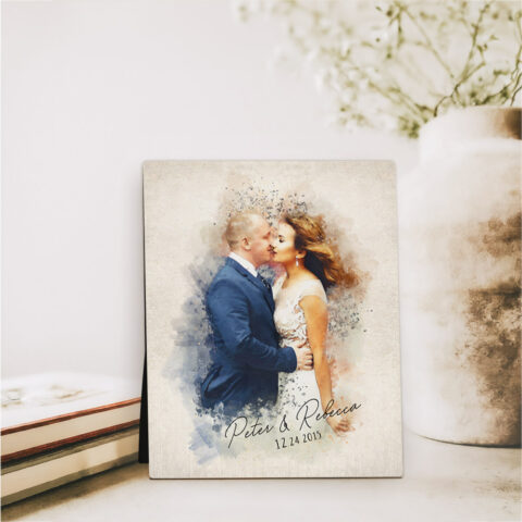 Photo Portrait 2nd anniversary Cotton Desktop Plaque Gift for couple D-1849