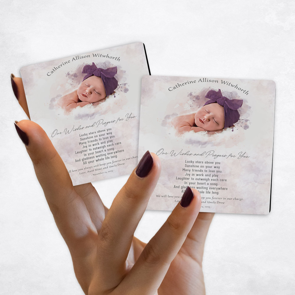 Close up picture of Faith Milestones Watercolor Baby Portrait on Marble Magnet Set MAG-1852