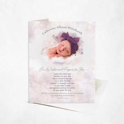 Watercolor Baby Portrait From Photo for Baptism Faith Milestones Stationery Card-1852