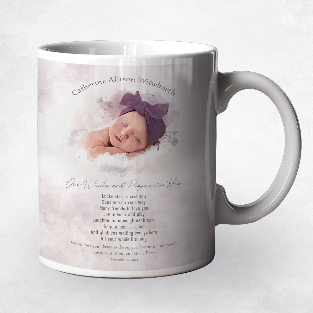 Closeup image of Watercolor Baby Portrait Cotton Faith Milestones Coffee Mug M-1852