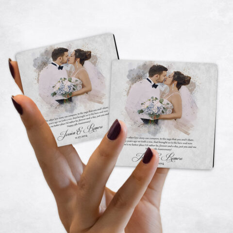 9th anniversary Watercolor Couple Portrait on Marble Magnet Set MAG-1853