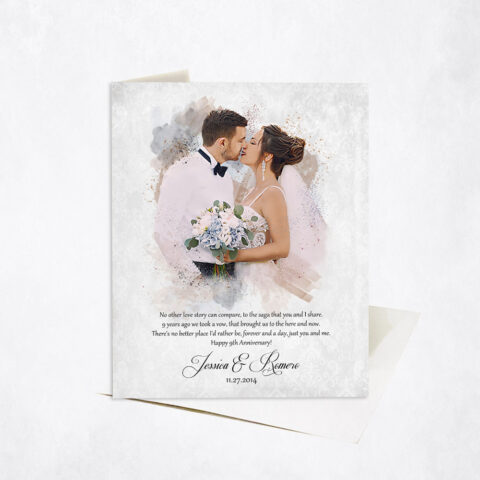 Watercolor Couple Poem and Portrait From Photo 9th anniversary Stationery Card-1853