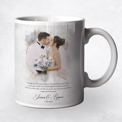 Watercolor Couple Portrait Cotton 9th anniversary Coffee Mug M-1853