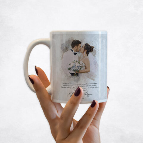 Watercolor Couple Portrait Cotton 9th anniversary Coffee Mug M-1853