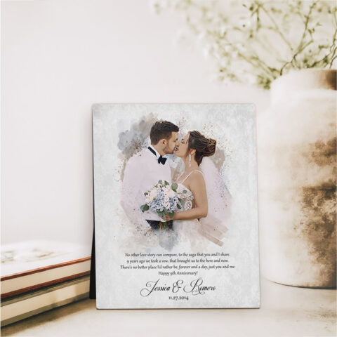 Photo Portrait 9th anniversary Cotton Desktop Plaque Gift for couple D-1853