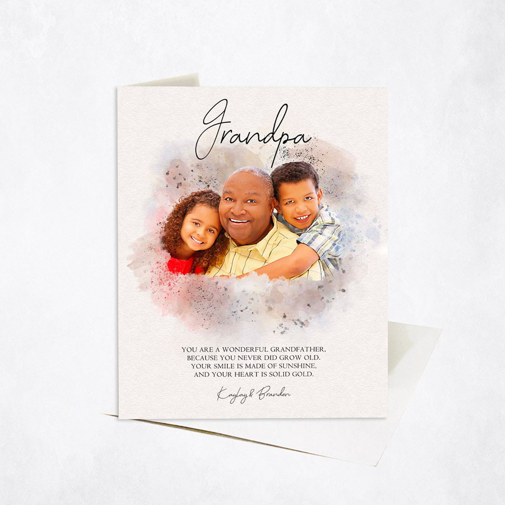 Picture of Watercolor Grandfather Poem and Photo Portrait family appreciation Stationery Card C-1854