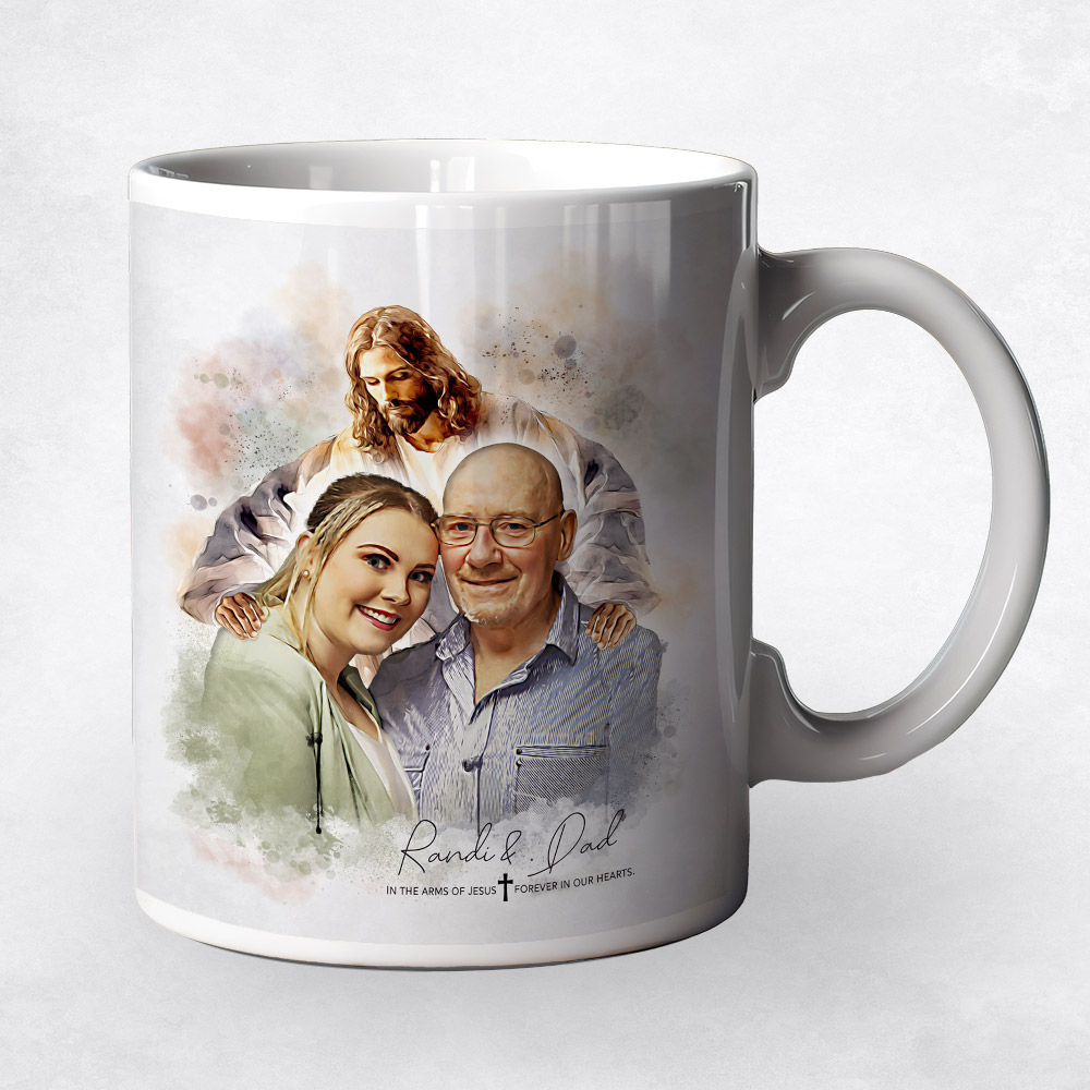 Closeup image of Watercolor Jesus Portrait Memorial  Condolence Gift Coffee Mug M-1856