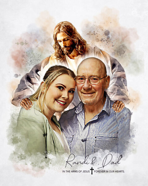 Memorial Watercolor Portriat, In the Arms of Jesus, Personalized Memorial Portrait, Oil Painting Memorial, Add Deceased to Photo, Personalized Canvas, Paper or Metal 1856