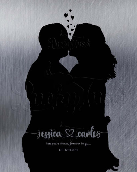 Silhouette Couple on Tin, 10 Year Anniversary, Photo Silhouette Personalized Gift, Tin Anniversary Gift, Couple Portrait #1857