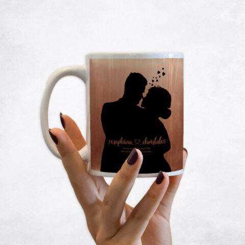 Custom Couple Silhouette Copper 7th anniversary Coffee Mug M-1858