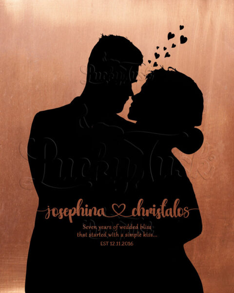 Silhouette Couple on Copper, 7 Year Anniversary, Photo Silhouette Personalized Gift, Copper Anniversary Gift, Couple Portrait #1858