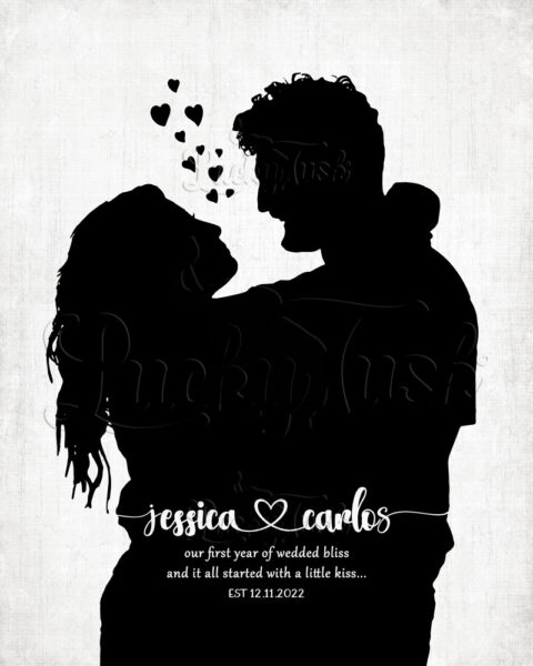 Silhouette Couple on Paper, 1 Year Anniversary, Photo Silhouette Personalized Gift, Paper Anniversary Gift, Couple Portrait #1859
