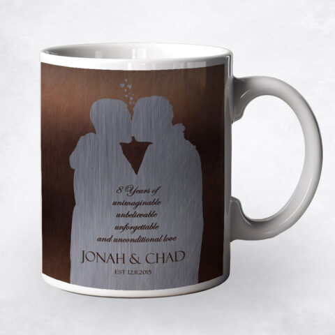 Custom Couple Silhouette Bronze 8th anniversary Coffee Mug M-1862