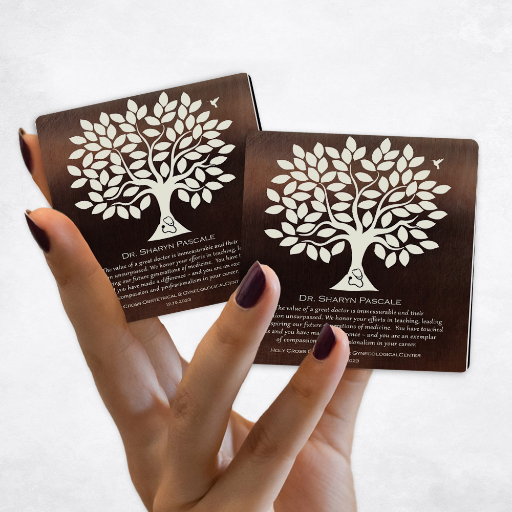 Close up picture of Leadership Appreciation Silhouette Leafy Tree on Bronze Magnet Set MAG-1866