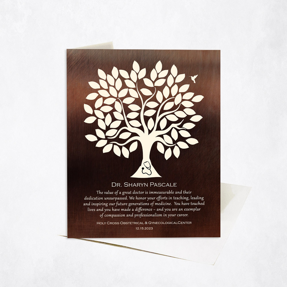 Picture of Silhouette Leafy Tree Farewell to Doctor Quote Leadership Appreciation Stationery Card C-1866