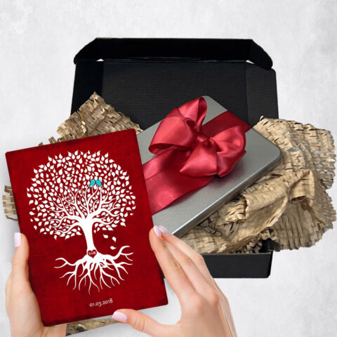 Valentine’s Day Gift Delivery for couple, husband or wife White Rooted Tree Red Tin  Plaque TOY-1867