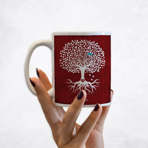 White Valentine Silhouette Tree Red Tin Valentine’s Day Coffee Mug M-1867