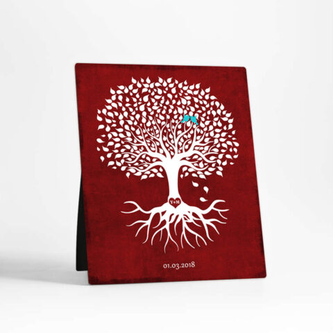 White Rooted Tree Valentine’s Day Red Tin Desktop Plaque Gift for couple D-1867