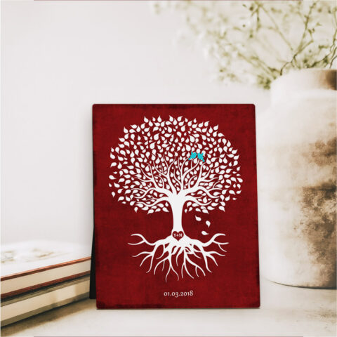 White Rooted Tree Valentine’s Day Red Tin Desktop Plaque Gift for couple D-1867