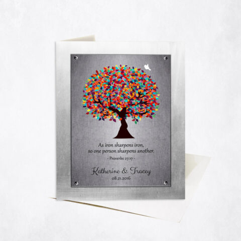 Colorful Tree Iron Sharpens Iron Proverbs 27-17 6th anniversary Stationery Card-1902