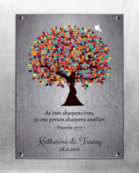 6th Anniversary, Colorful Spring Tree, Iron Sharpens Iron Proverb, Personalized Couple Gift for 6 Year Anniversary, Six Years Together #1902