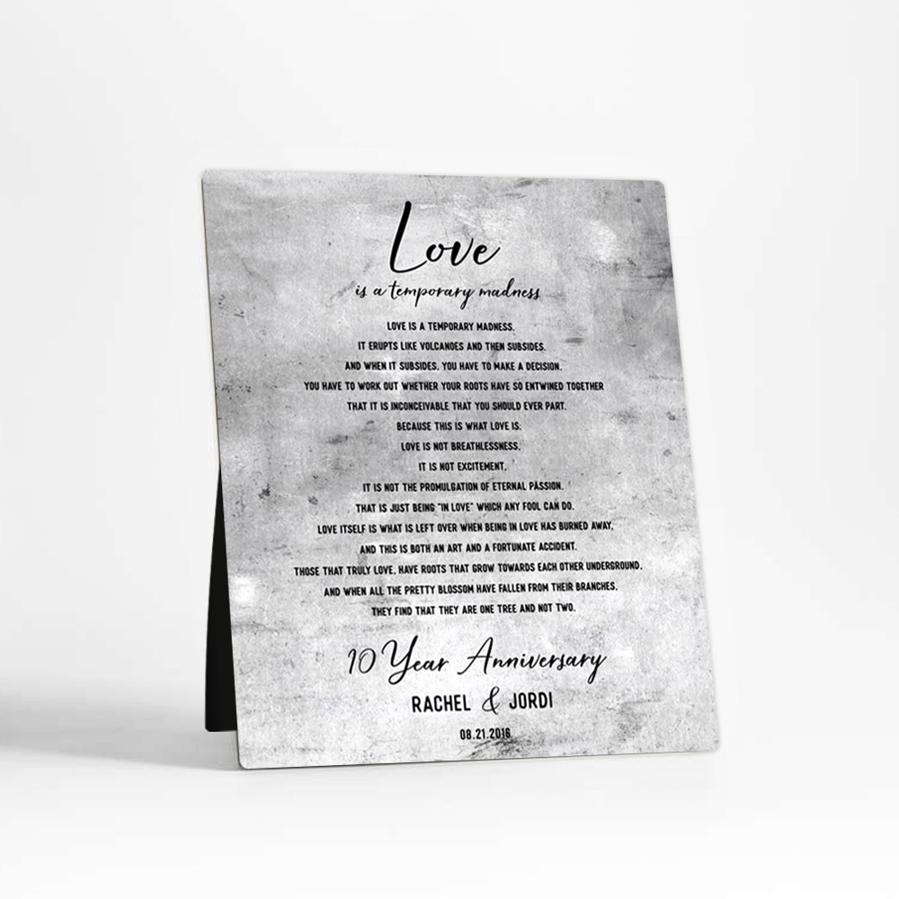 Single image of Wedding Song Lyrics 10th anniversary Tarnished Tin Desktop Plaque