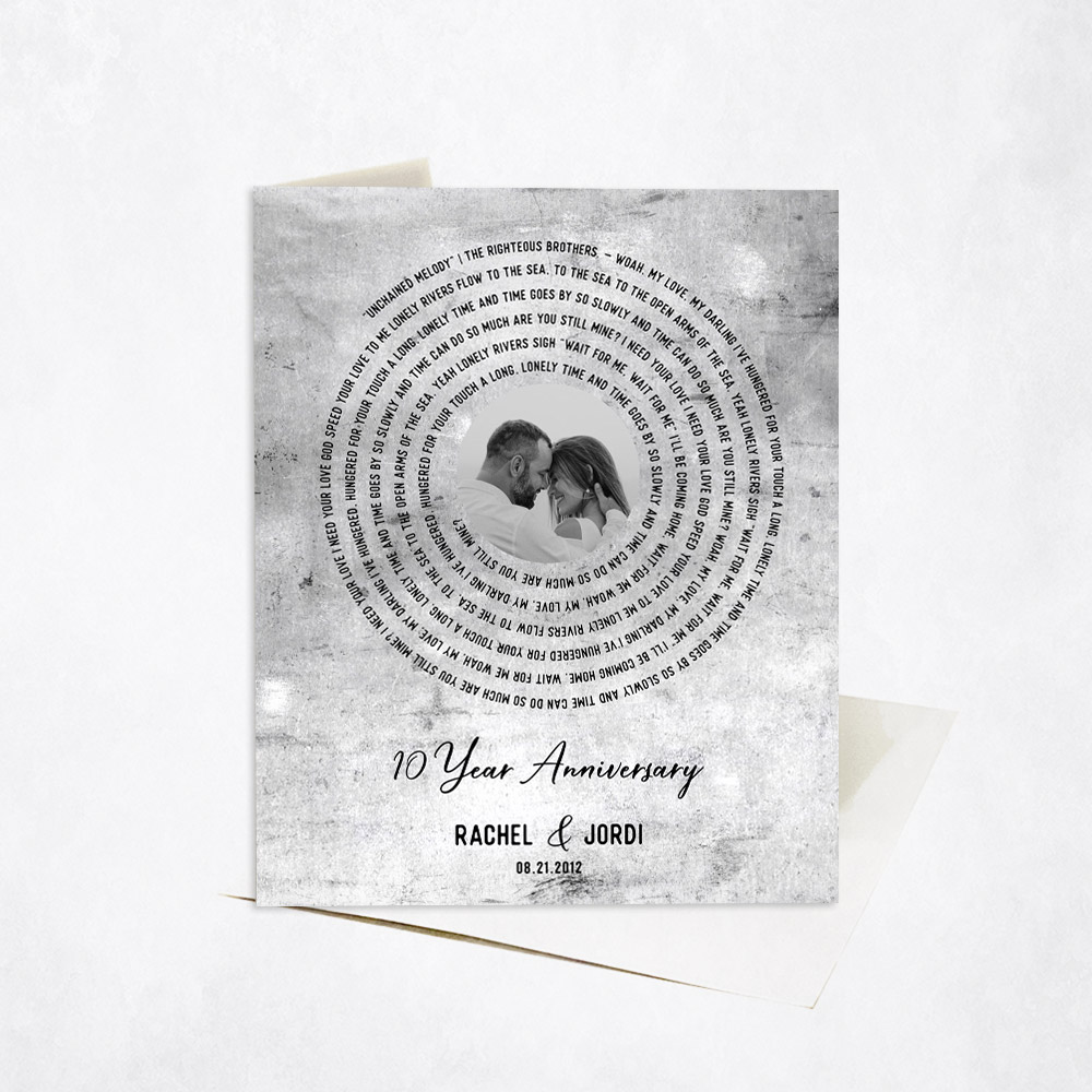 Picture of First Dance Lyrics Spiral Photo Record Label 10th anniversary Stationery Card C-1905